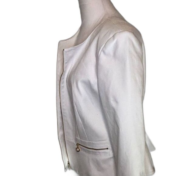 Calvin Klein Peplum White Blazer Jacket Gold Zip Designer Womens - Picture 5 of 6